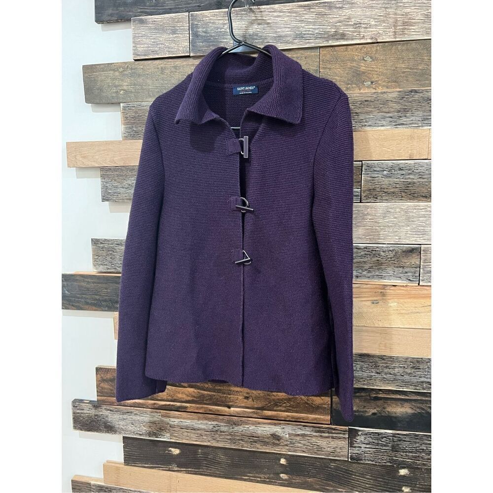 Saint James Plum Grape Sweater Cardigan Knit Wool blend Buttons sz 6